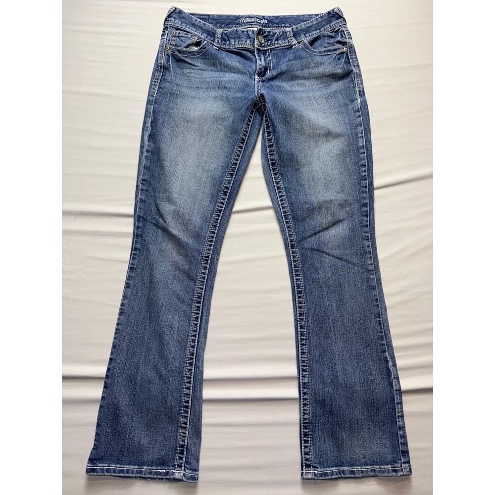 Maurices Womens Medium Wash Bootcut Jeans 7/8 Short Blue Denim Stretch 29 Inseam
